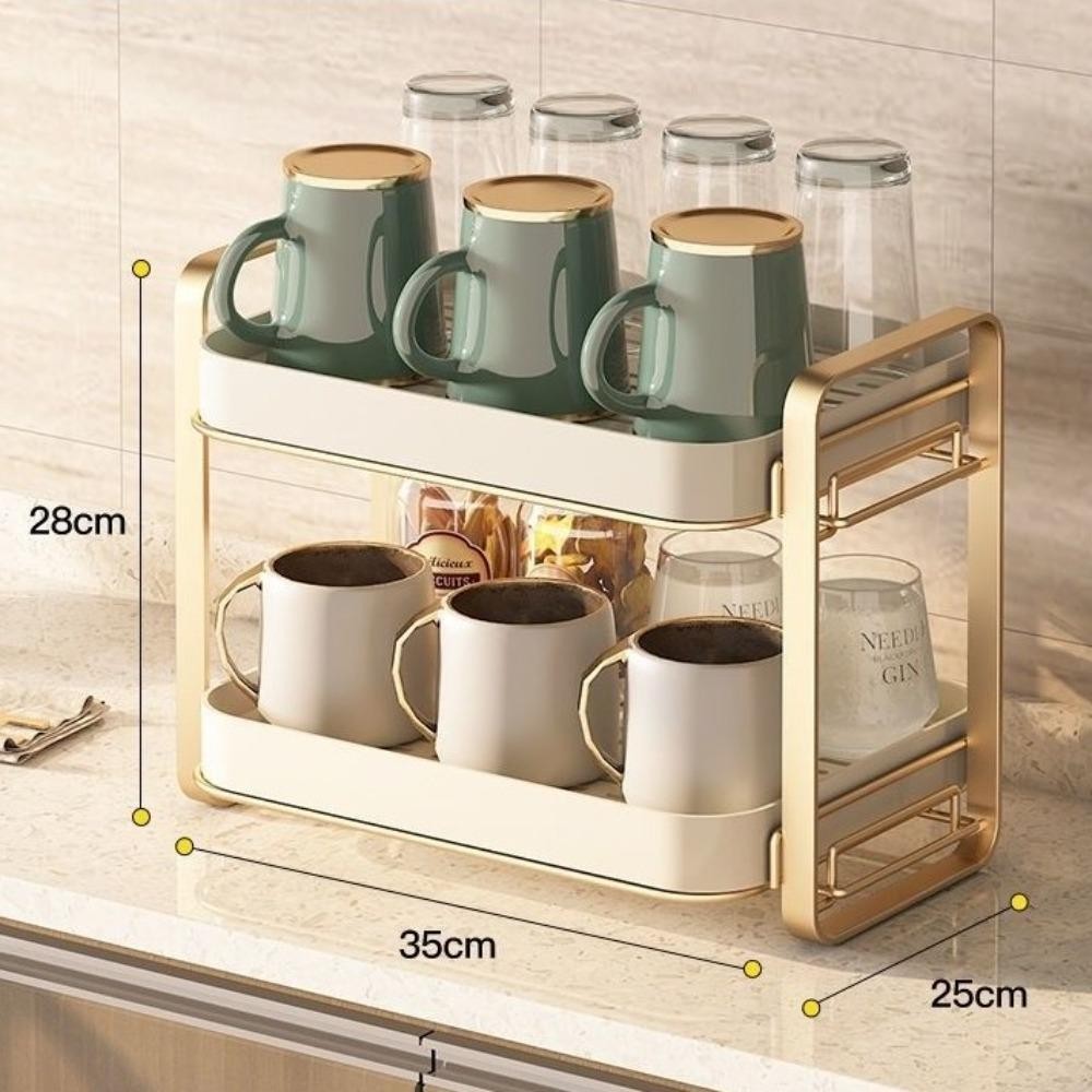 Giá đỡ cốc CHEESELY, Giá đỡ ly rượu đa chức năng hai lớp, có khay thoát nước Giá đựng cốc gia đình Nhà bếp