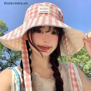 DÍ Hai Mặt Kẻ Sọc Rộng Viền Mũ Xô Mùa Hè Ngoài Trời Đa Năng Màu Sắc Tương Phản Kẻ Sọc Nữ Mũ VN