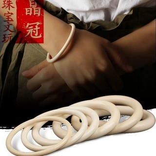 Vòng tay răng mammoth đá trắng tự nhiên chính hãng, vòng tay nữ, vòng tay thanh tròn nguyên hạt JVEO