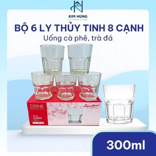 [Giá Xưởng] Bộ 6 Ly Thủy Tinh 8 Cạnh Cao Cấp PCD22001, Dung Tích 295ml – Ly Uống Cà Phê, Trà Đá
