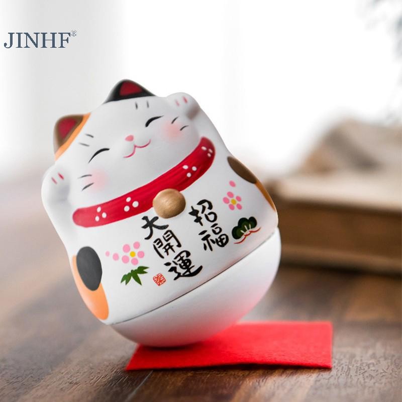 JINHF Nhật Bản Gốm Sứ May Mắn Tumbler Daruma Thủ Công Hoạt Hình May Mắn Đồ Trang Trí Phong Cảnh Trang Trí Nhà May Mắn Tượng Các Bức Tượng Nhỏ HOT