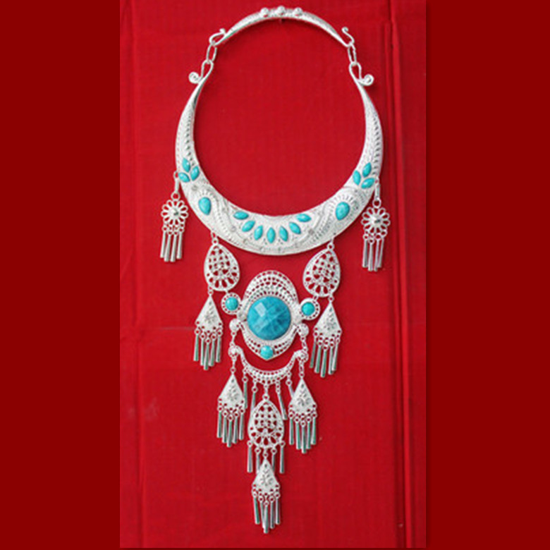 Phong cách dân tộc Miao, cổ điển, choker lớn bằng bạc Miao, phụ kiện múa Miao độc đáo, dây chuyền nữ Q9UW