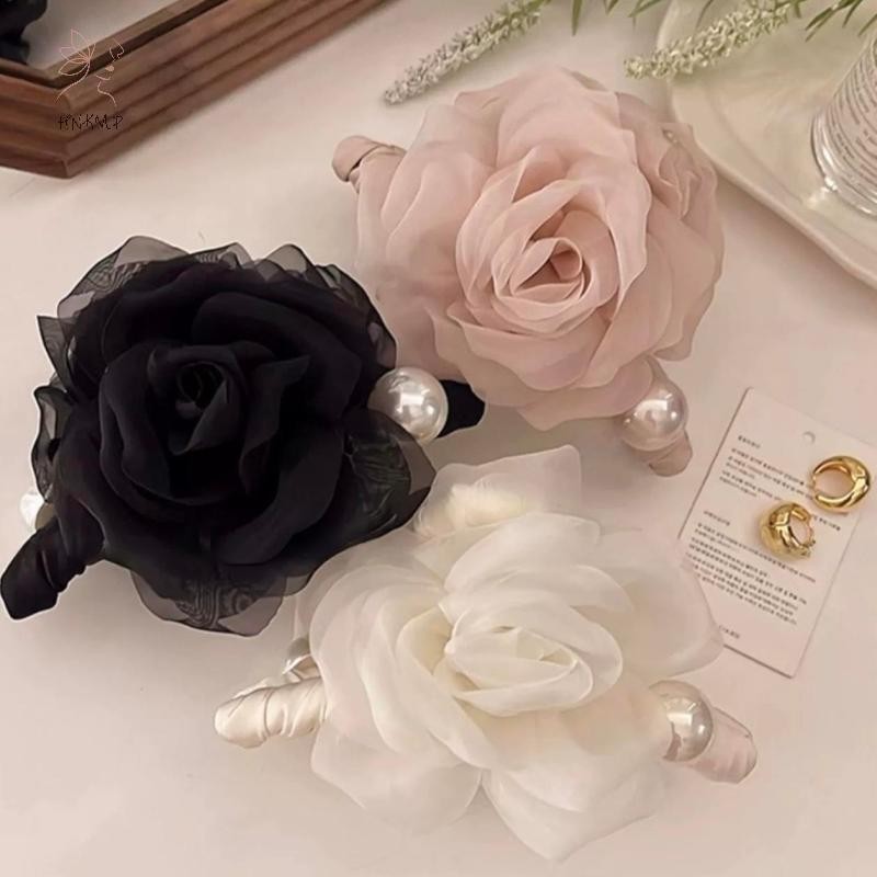 HNKMP Thanh Lịch Tinh Tế Lưới Vải Lớn Hoa Hồng Cho Nữ Cô Gái Giả Ngọc Trai Hoa Kẹp Phụ Kiện Tóc.