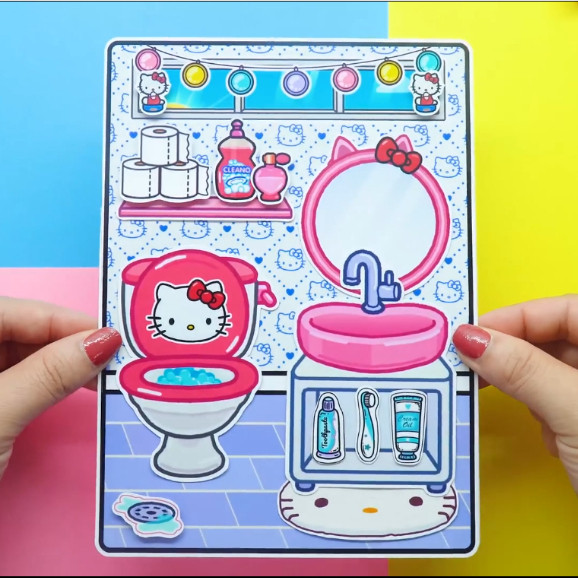 Ngôi nhà búp bê Hellokitty Hồng Đồ chơi bóc dán thủ công Toca boca đồ chơi trẻ em