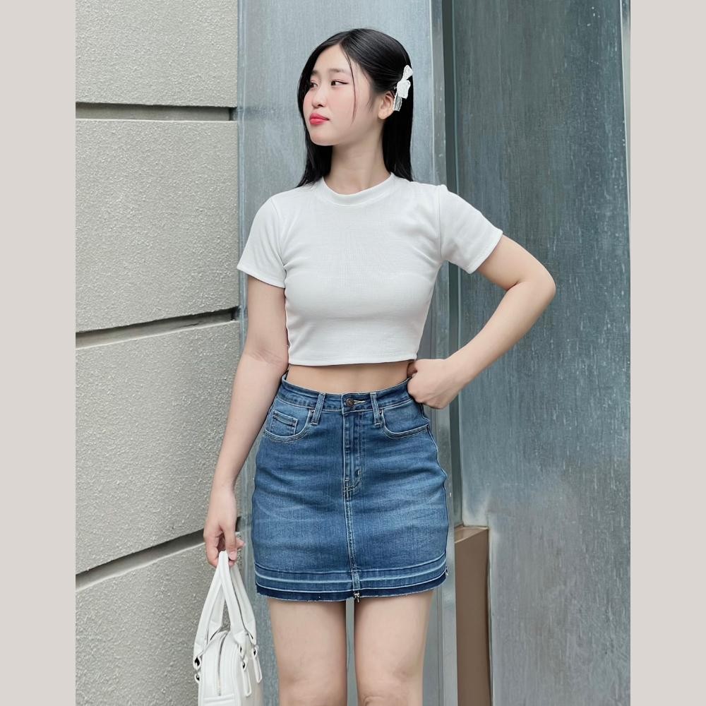 Ảnh TTTHAO - Chân váy jeans VNXK chất vải cotton co giãn cao cấp J4 - Cam kết không ưng trả hàng hoàn tiền 4