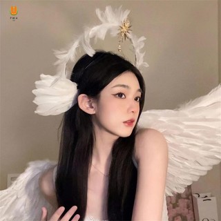Băng đô thiên thần trắng Halloween Băng đô chống trượt Angel Plume Trang phục băng đô