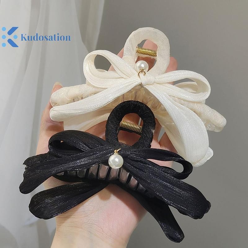 Kudosation Pháp Ngọc Trai Nơ Xếp Ly Kẹp Tóc Nữ Hàn Quốc Thanh Lịch Kẹp Phụ Kiện Tóc
