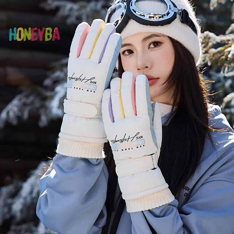 < Honeyba > Găng tay trượt tuyết ấm áp mùa đông dành cho nữ Găng tay thể thao trượt tuyết chống gió chống thấm nước Găng tay đi xe đạp màn hình cảm ứng dày
