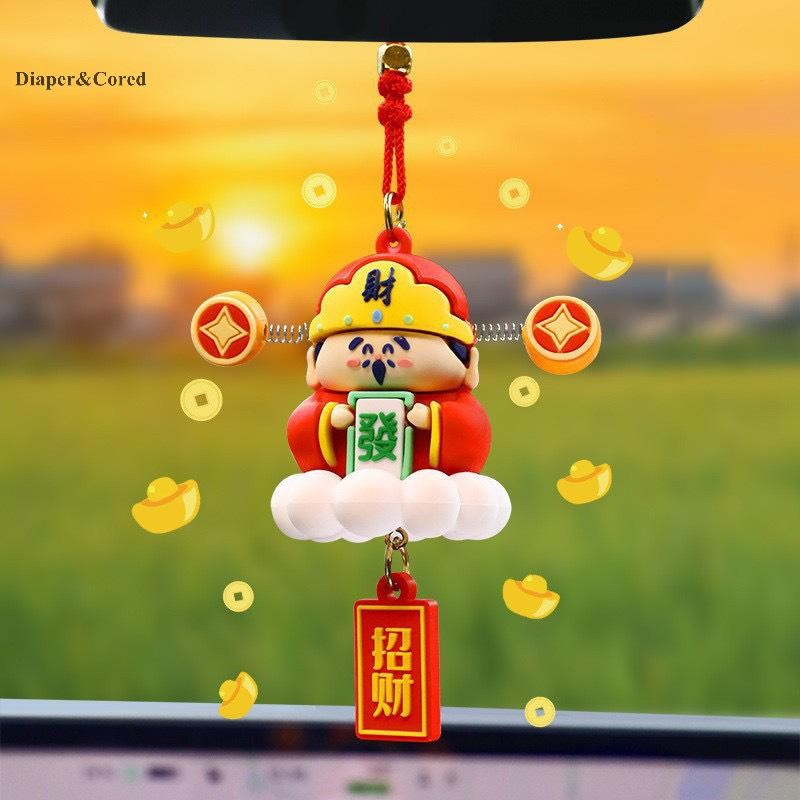 Diaper & CORED Thần Tài Trung Quốc Mặt dây chuyền ô tô may mắn Quà tặng nhỏ Đồ trang trí ô tô sáng tạo Trang trí nội thất ô tô Làm giàu tài lộc YTH