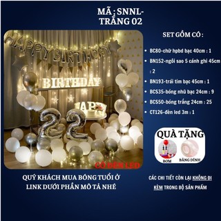 Set trang trí sinh nhật người lớn màu trắng đen kiểu hàng quốc SNNL-TRẮNG 02