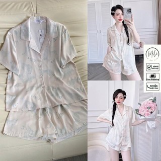 Đồ Bộ Pijama Nữ Cộc Tay MiLi – Áo Tay Ngắn Nút Bọc, Quần Đùi Có Túi – Lụa Latin Cao Cấp Sang Trọng