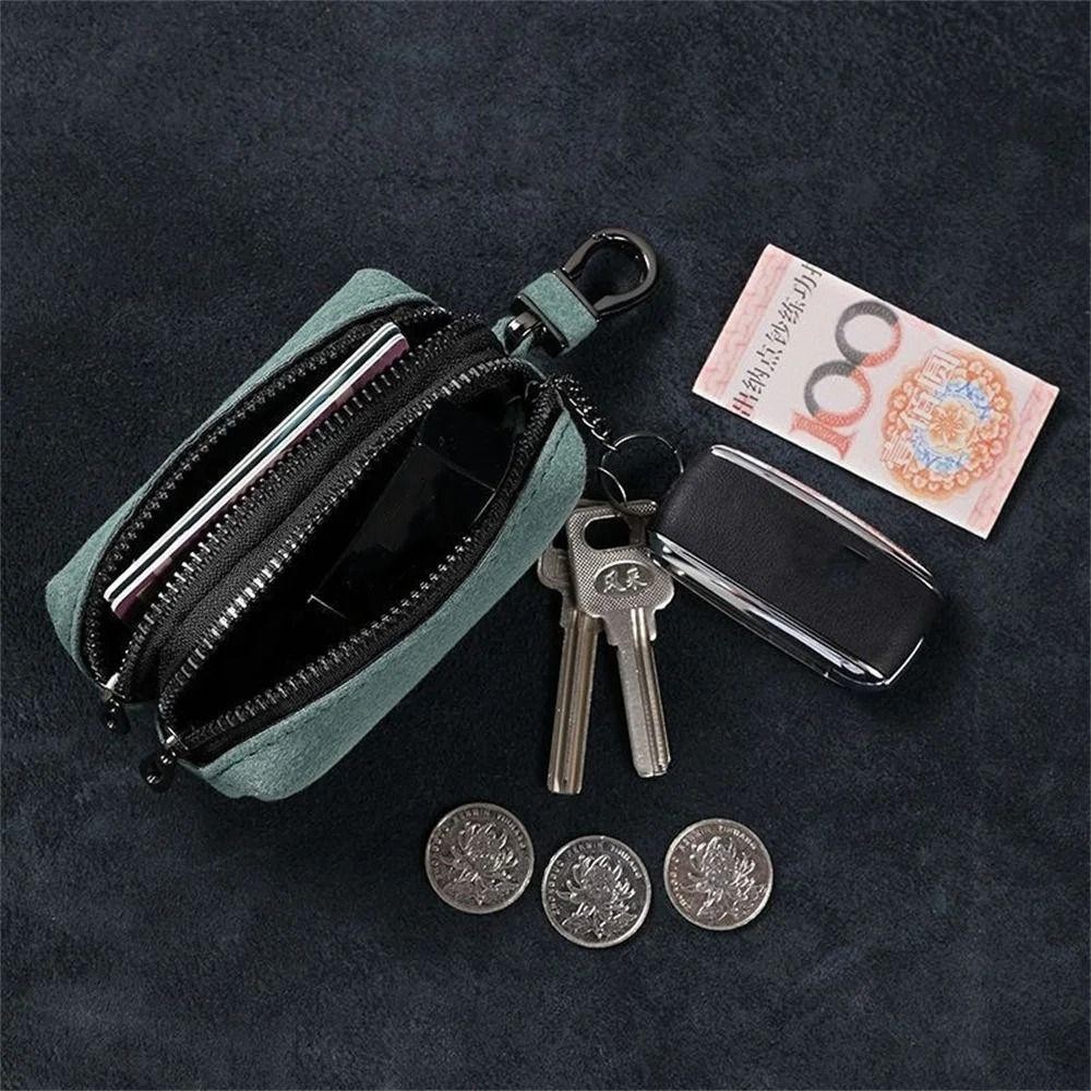 Ví đựng móc khóa HOBBYIN, Túi đựng chìa khóa da lộn có dây kéo, Ví đựng tiền xu đa chức năng dung tích lớn di động dành cho nam nữ
