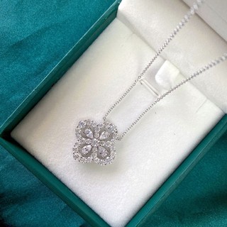 Dây chuyền nữ bạc S925 hình cỏ bốn lá đính đá Moissanite xanh và đá Moissanite hồng, quà tặng cho bạn gái, mã S68.