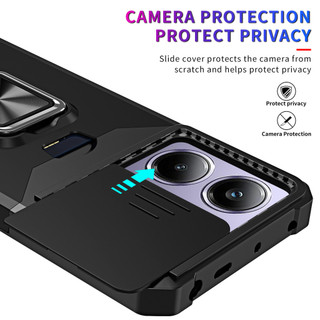 Dành Cho Xiaomi POCO M6 Pro 4G Ốp Lưng Có Trượt Camera Bao Đựng Thẻ Vòng Chân Đế Chịu Lực Bảo Vệ Mỏng Vỏ