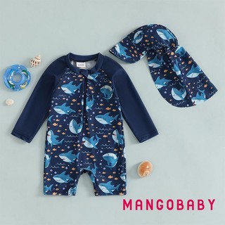MG-Toddler Bé Trai Rash Guard Đồ Bơi Khủng Long / Cá Mập In Hình Dài Tay Zip Bộ Đồ Tắm Có Mũ Bơi