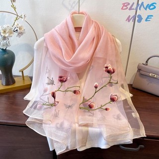 Khăn len lụa Magnolia Khăn choàng thêu cổ điển Phong cách nhẹ nhàng Tất cả các trận đấu Gạc khăn trùm đầu cao cấp Hồi giáo