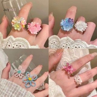 JULYHOT Nhiều Màu Sắc Đính Hạt Hoa Nhẫn Nữ Bé Gái Thời Trang Hàn Quốc Ngọt Ngào Hoa Lớn Nhẫn Ngón Tay Trang Sức Thẩm Mỹ Y2K Phụ Kiện Massivedeals