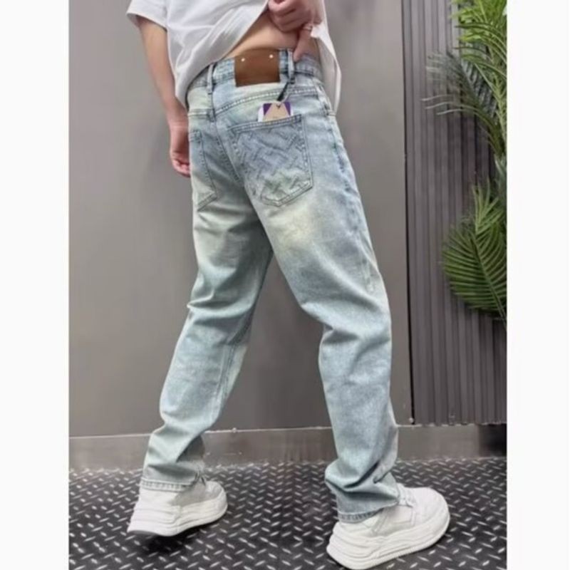 ThaliaWisp Quần jean nam hợp thời trang màu xanh nhạt co giãn thông thường