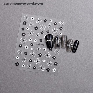 [savemoneyeveryday] Miếng dán móng tay 3D Blossom Cánh hoa màu đen trắng Đề can nghệ thuật móng tay Thiết kế đám cưới thanh lịch Hoa xuân Trang trí thanh trượt làm móng tay [vn]