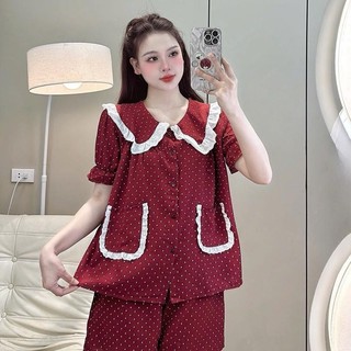 Bộ Đồ Ngủ Nữ JUSOKA Pijama Mặc Nhà Cổ Sen Ren Trắng Chất Đũi Vân Mây Siêu Xinh Dễ Thương Dành Cho Nữ DU06