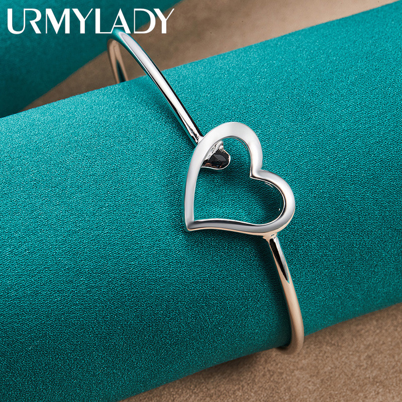URMYLADY - Lắc tay bạc 925 hình trái tim mịn, trang sức thời trang dành cho nữ