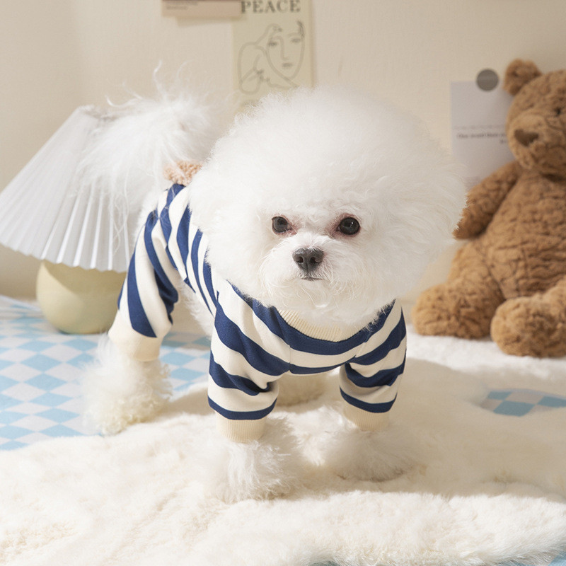 【Ready Stock】 Autumn and Winter Thin Cute Bear Striped Puppy Dog Four-Legged Home Wear Cat Home Air Conditioning Clothes Pet Clothes BcXO
