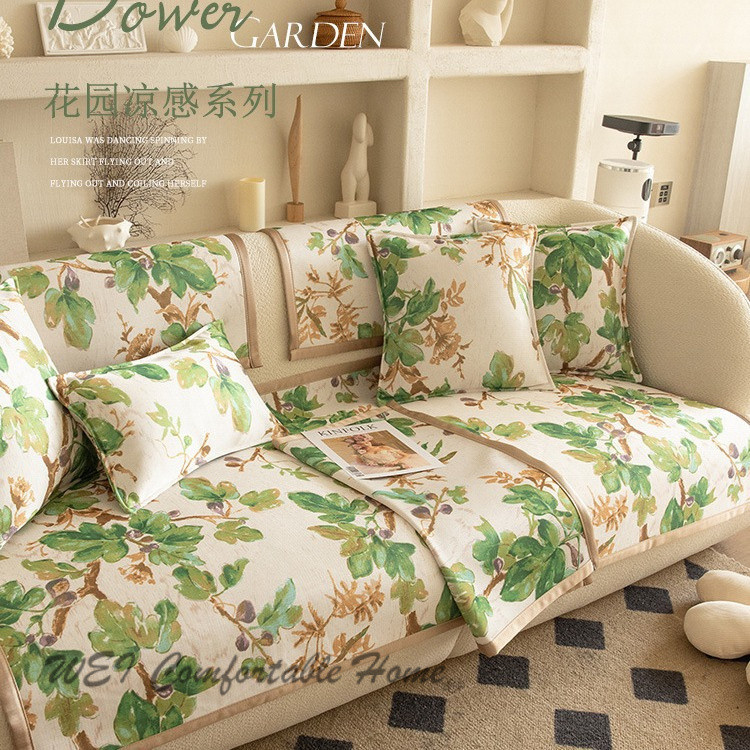 Đệm lụa lạnh bảo vệ chống bụi bẩn cho sofa phòng khách, giặt được, phong cách sang trọng nhẹ kiểu Mỹ