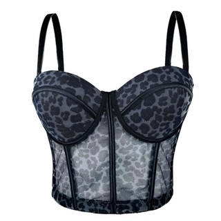 Capa Da Báo In Lưới Bustier Crop Top Cho Nữ Push Up Fishboned Camisole Vest