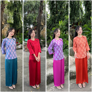 set gấm lụa cao cấp, thời trang nữ lụa mặc lễ tết( nguyên bộ)