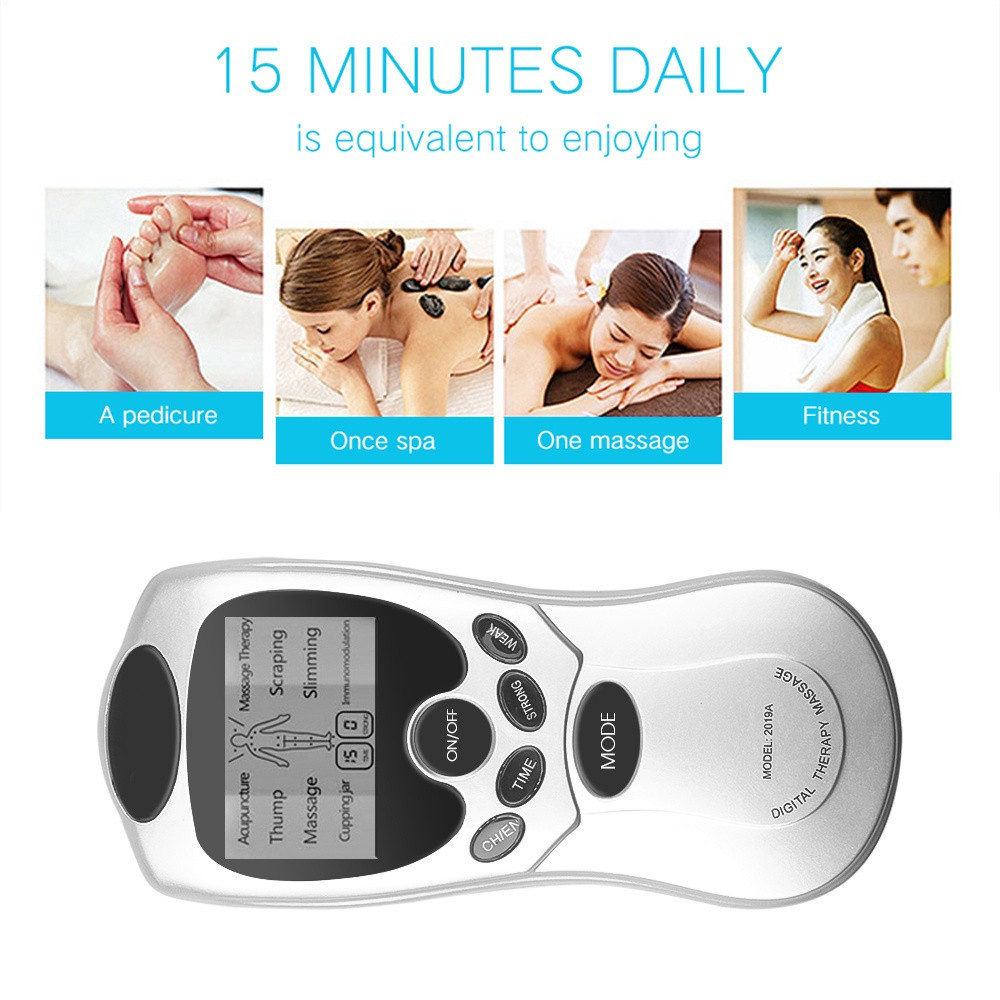 [Cổ phiếu địa phương] EMS Vật lý trị liệu Máy mát xa LED Màn hình xanh Xung điện tử Trị liệu kỹ thuật số Dụng cụ kinh tuyến với miếng đệm điện cực 4 / 8