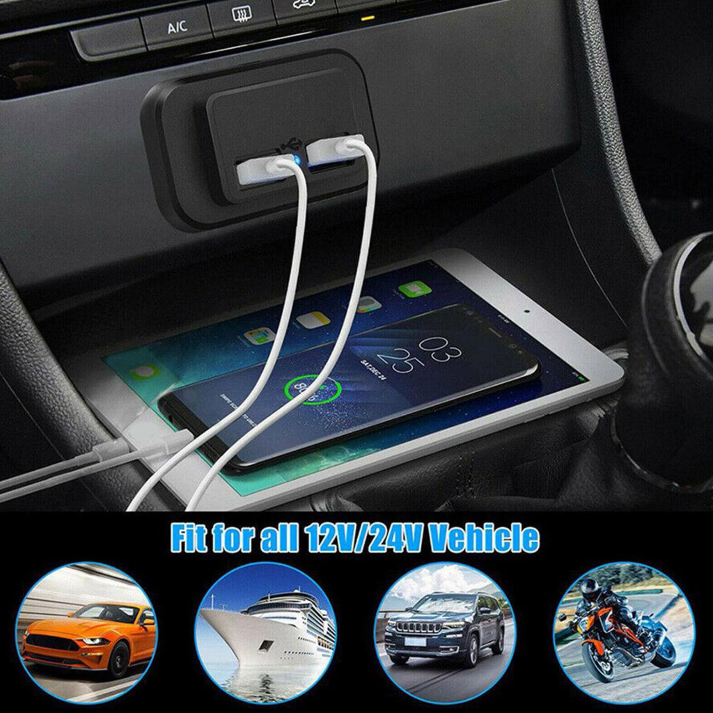[Sẵn sàng] Sạc nhanh Ổ cắm sạc xe hơi USB kép 12V / 24V 3.1A Ổ cắm sạc USB Bộ chuyển đổi nguồn cho xe máy Người cắm trại Xe tải ATV Thuyền xe RV