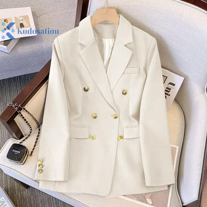 Kudosation Áo khoác ngoài thẳng phong cách Hàn Quốc dành cho nữ Áo khoác Blazer hai ngực thông thường Đẹp