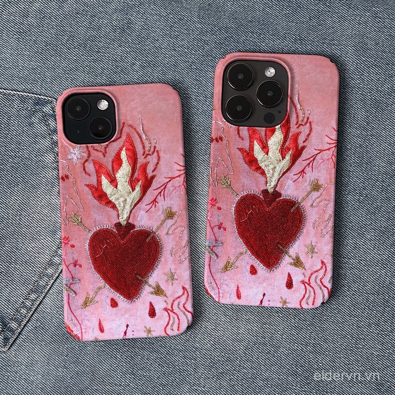 Ốp lưng Cứng Cá Tính QYJS trái tim bốc lửa Ốp lưng điện thoại di động phim dùng cho IPhone 16 11 12 PRO 13 14 15 ProMax 7 8 plus XSMAX XR XR XS X SE 14 15 16 PLUS Ốp bảo vệ mặt sáng chống rơi gió DVQU