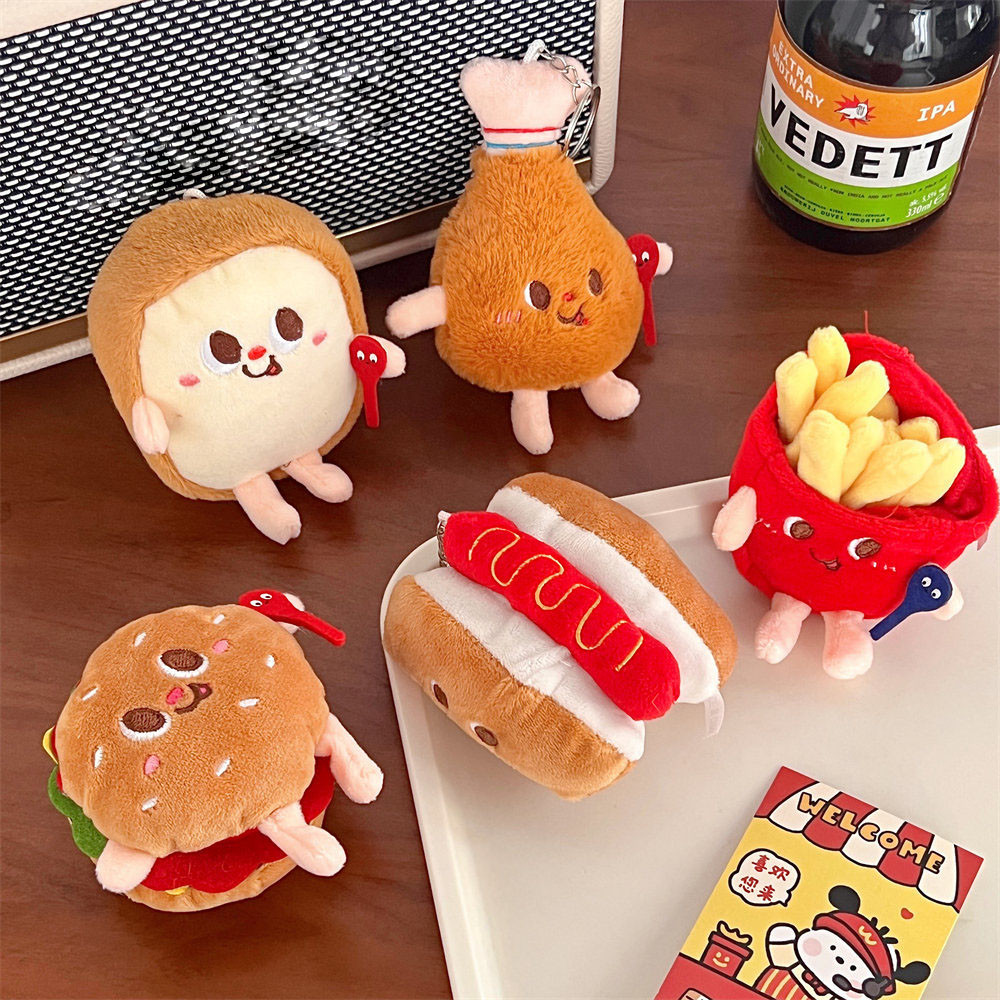 Móc Khóa Xe Trang Trí Chìa Khóa Búp Bê Mặt Dây Chuyền Ba Lô Sang Trọng Quà Tặng Cặp Đôi Sáng Tạo Khoai Tây Chiên Pháp Hình Burger Dễ Thương