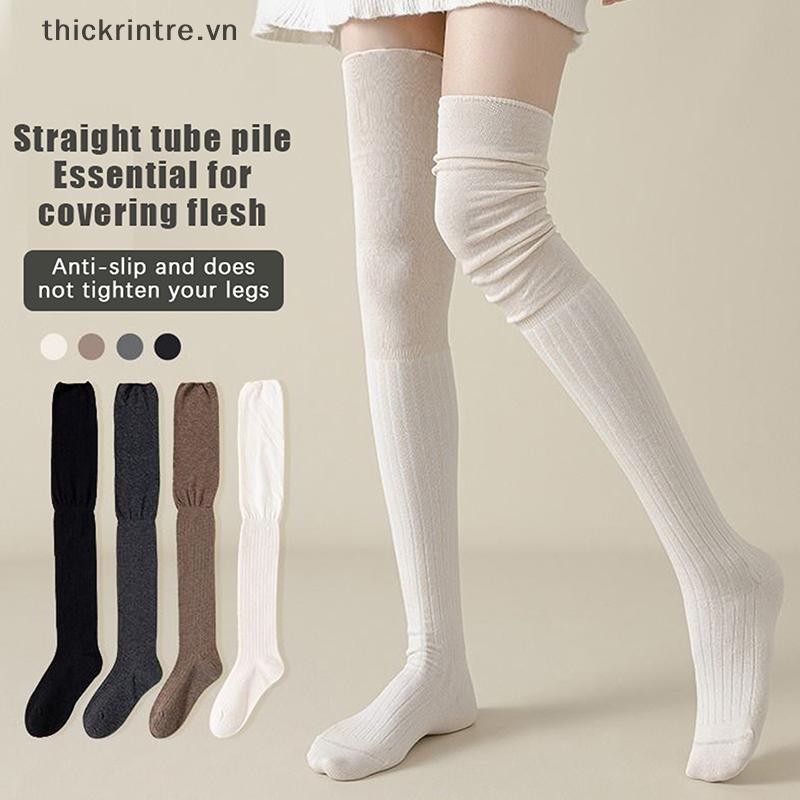 Thi Màu Trơn Đùi Cao Cấp Nữ Hợp Thời Trang Trên Đầu Gối Nữ Tất Dài Giữ Nhiệt Cotton Cao Ống Legging VN