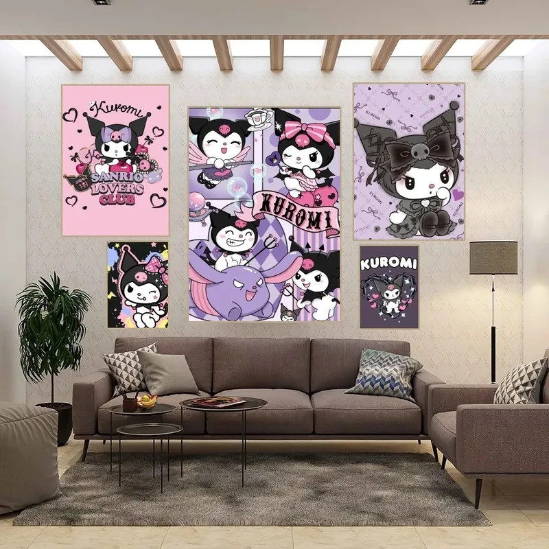 Kuromi Kawaii Dễ Thương Poster Trang Trí Phòng Nhà Nghệ Thuật Thẩm Mỹ Tranh Dán Tường Tranh canvas