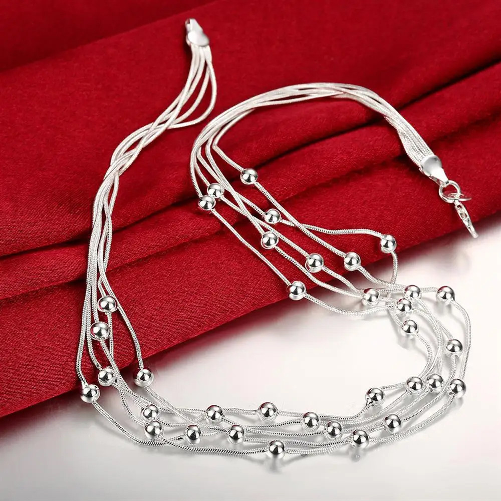 Bạc 925 Cổ Điển Năm Dây Hạt Vòng Tay Vòng Cổ Dành Cho Nữ Bộ Trang Sức Thời Trang