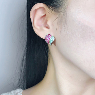 Châu Âu Mỹ ins Phong Cách Mới Màu Kim Cương Tình Yêu Hình Trái Tim Đỏ Bông Tai Corundum Nữ