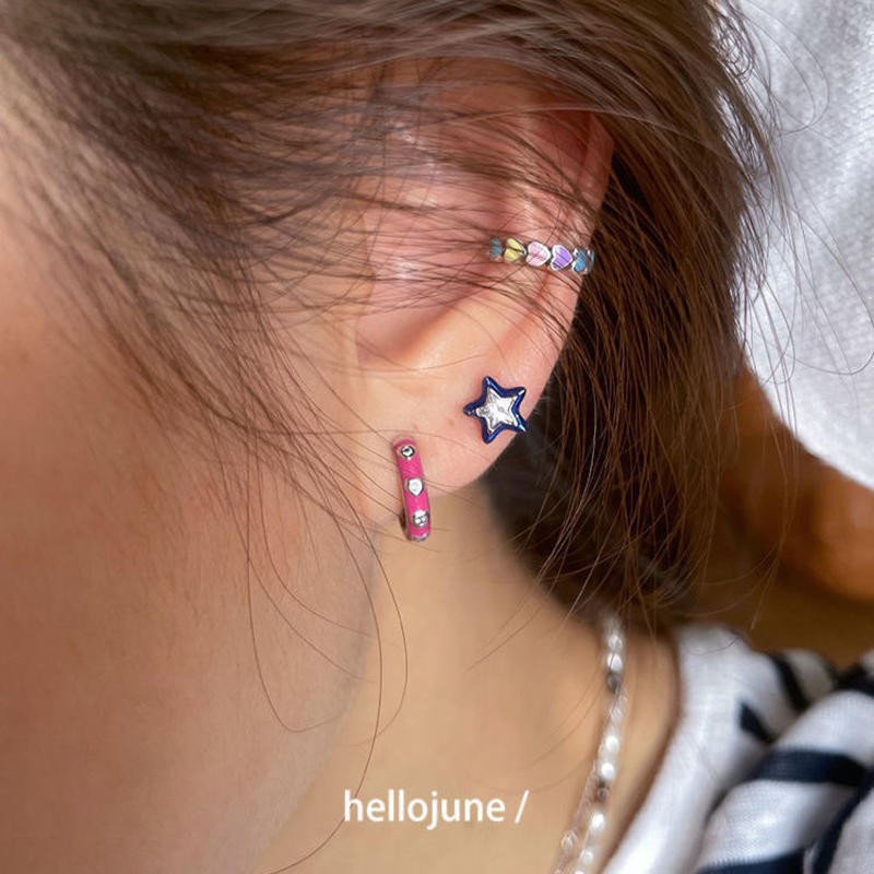 Bạc Hồng Dầu Nhỏ Giọt Trái Tim Nhỏ Hình Trái Tim Ánh Sáng Tím Zircon Tròn Khóa Tai