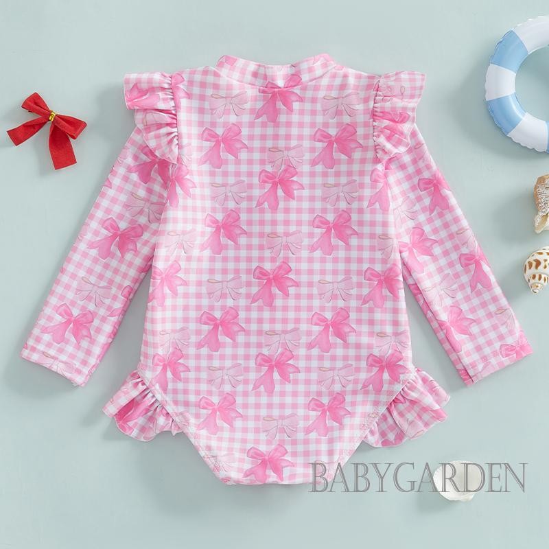 / / -6Month-4years Trẻ Em / Bé Gái Rash Guard Đồ Bơi Nơ Họa Tiết Kéo Dài Tay Đứng Cổ Áo Đồ Bơi Một Mảnh