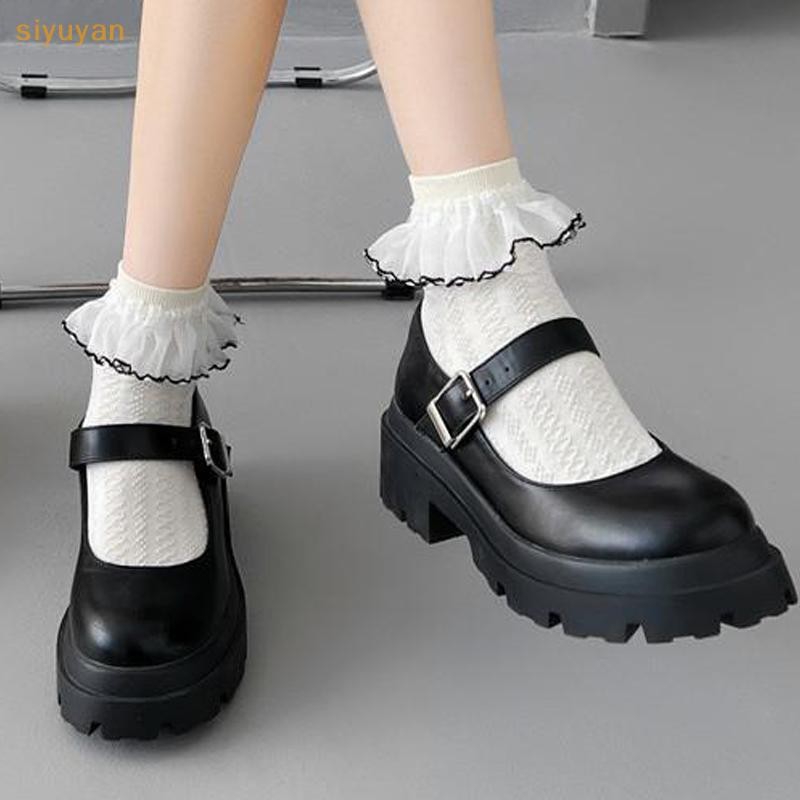 Siyuyan Milky Trắng Nơ Ren Tất Nữ Dễ Thương Gothic Nhật Bản Jk Ren Tất Gothic Hút Mồ Hôi Giữa Ống Tất VN