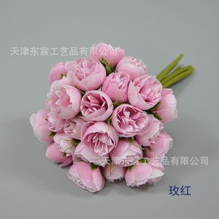 Cụm hồng trà 27 bông hoa lụa cắm hoa bàn phòng khách trưng bày bó hoa trang trí