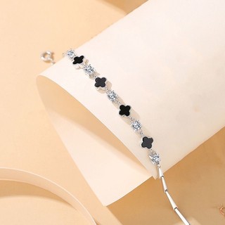 S925 Bạc Cỏ Ba Lá Mã Não Bốn Vòng Tay Cỏ Cho Nữ Vòng Tay Bạc Sang Trọng Nhẹ Tay Quà Tặng Sinh Nhật Cho Nữ S80