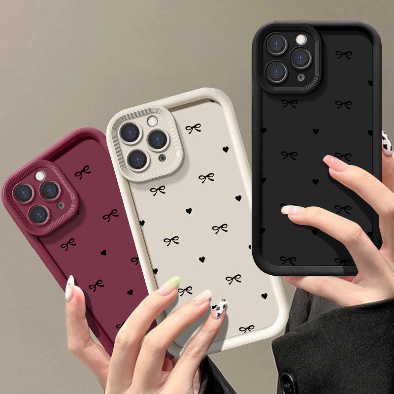 Ốp Lưng Cho VIVO V40 Lite V29 V30 Pro V25 V23 X100 V15 S1 V20 Pro V21 V30E V29E V27E V23E Y28S Y100 5G Ốp Lưng Nơ Dễ Thương Trái Tim Tình Yêu Camera Bảo Vệ Chống Sốc