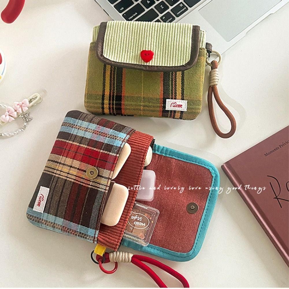 Túi đựng mỹ phẩm Mini LACYES, Túi đựng khăn ăn vệ sinh vải nhung dung tích lớn, Túi trang điểm ngọt ngào Phong cách Hàn Quốc Vải Cotton họa tiết lưới Ví sinh viên