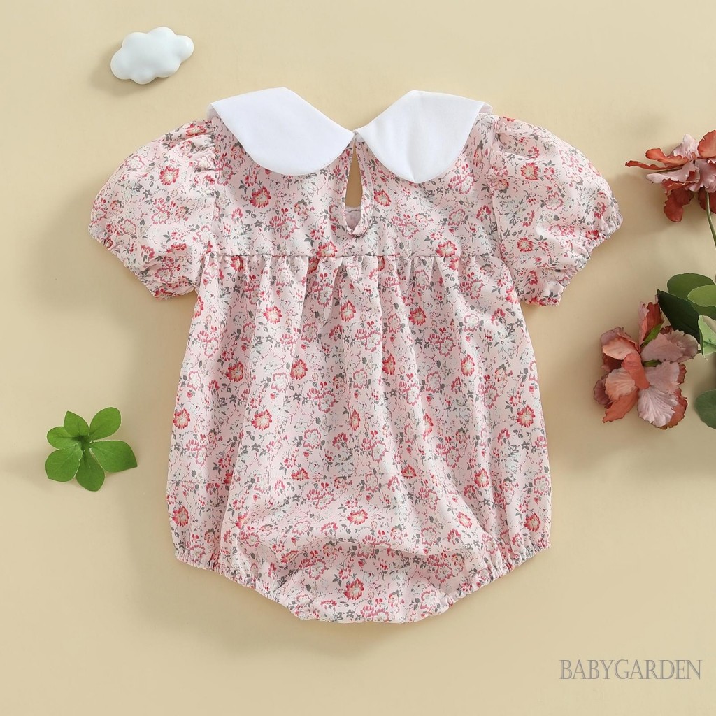 / / -Bộ Áo liền quần mùa hè cho bé gái Áo liền quần ngắn tay cổ búp bê in hoa Bộ đồ chơi sơ sinh