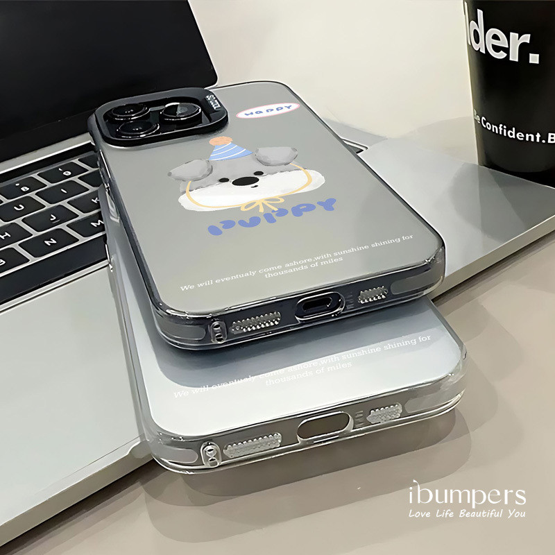 ibumpers Ốp Điện Thoại iPhone Dễ Thương Chúc Mừng Sinh Nhật Chó Con Họa Tiết Cho IPhone 16 15 14 12 13 11 Pro Max Ốp Lưng IMD Cứng Và Nhẵn