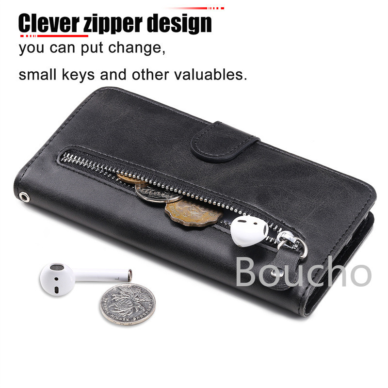 Dành Cho Samsung Galaxy Note 20 Ultra S21 Plus S20 Ultra Note 10 Lite Note 10 + Note 9 Note 8 S10 Plus S9 Plus S21 FE S20 FE Dây Kéo Ví Điện Thoại Bao Da Flip Stand Cover