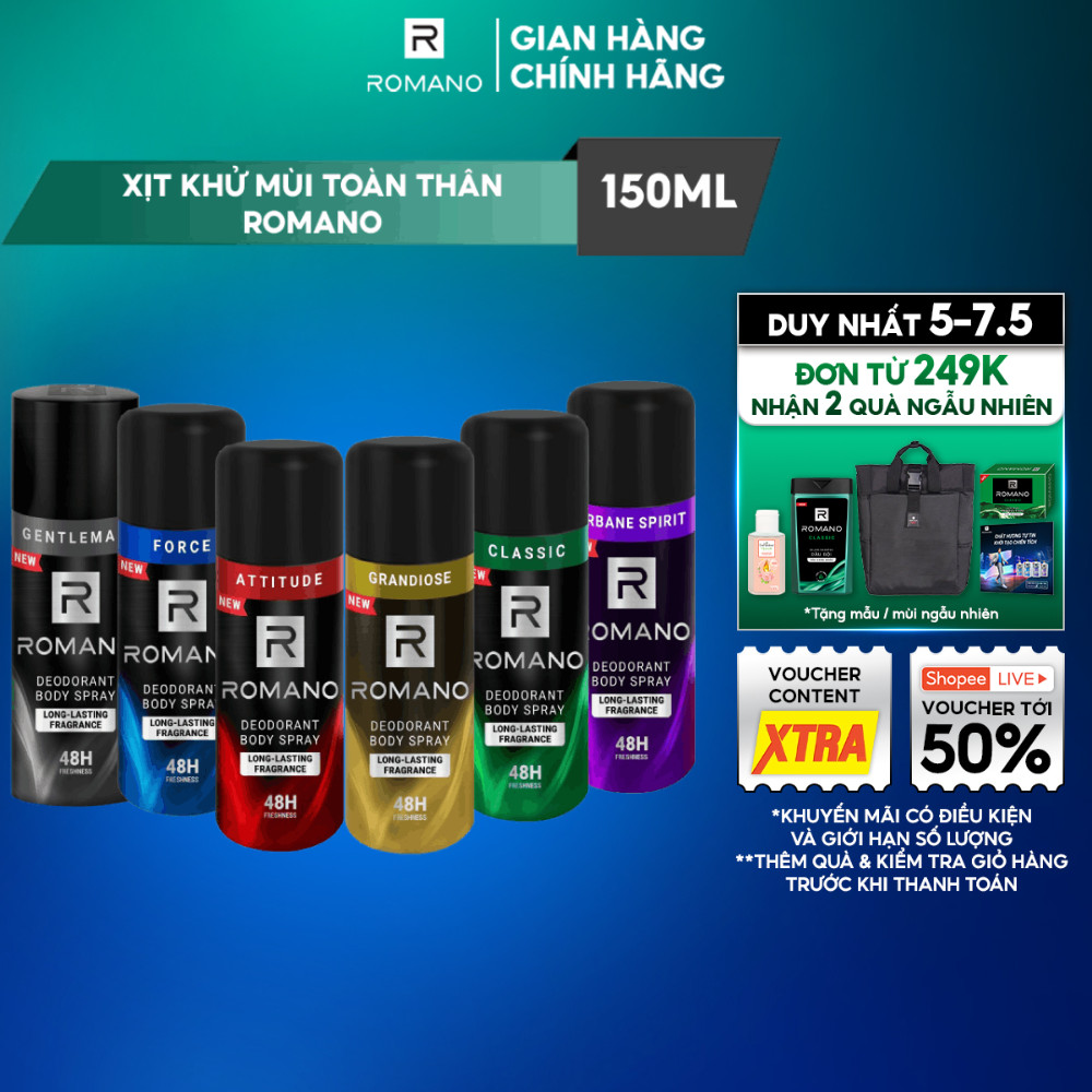 Ảnh Xịt khử mùi cho nam nam toàn thân ngăn mồ hôi và mùi cơ thể Romano 150ml - 6 mùi có sẵn 1