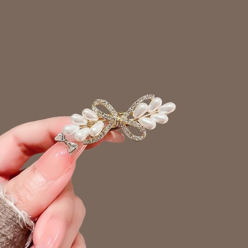 MAUROPOLI [Sẵn Sàng] Kẹp Tóc Kim Loại Nơ Ngọc Trai Nữ Phong Cách Mới Mori Phong Cách Cổ Tích Làm Đẹp Niche Bên Nổ Tóc Gãy Kẹp Mỏ Vịt Thời Trang